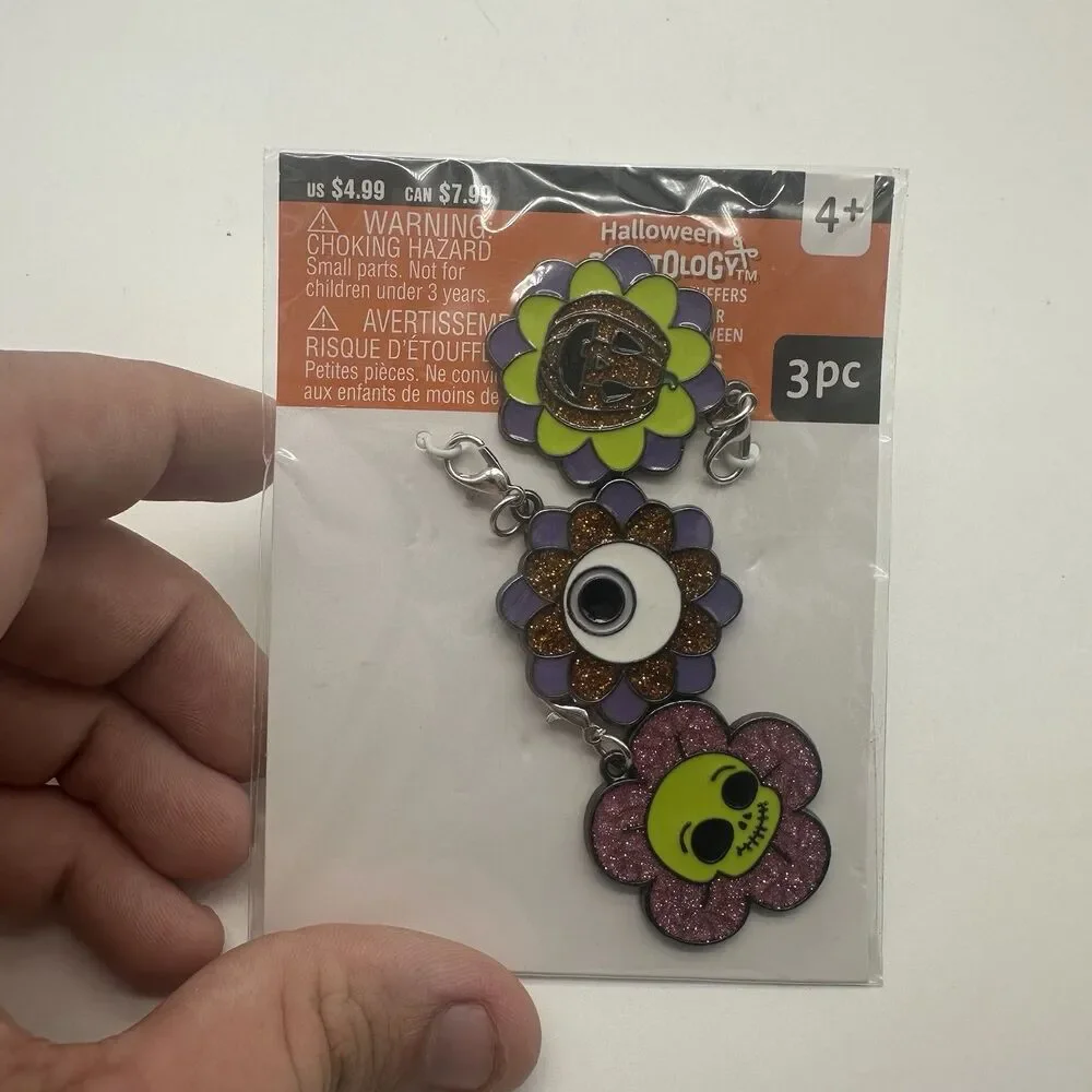 Halloween Spooky Flower Charm Creatology Glitter Skull Eyeball Pumpkin 3pc Set